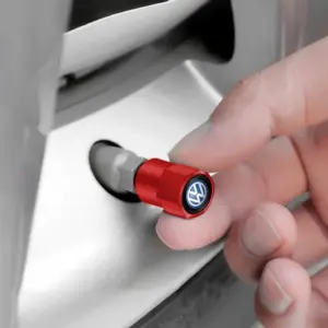 Volkswagen Aluminum Valve Cap Set in Red, Black & Silver 13 Sdeac1637ea3940f7aa32791c8a6721c5J