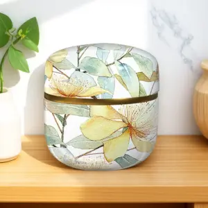 Elegant Floral Tin Storage Jar with Gold Band 17 Sdf5dd7f3323f4ac8a7fa3e651aa0b7a6d
