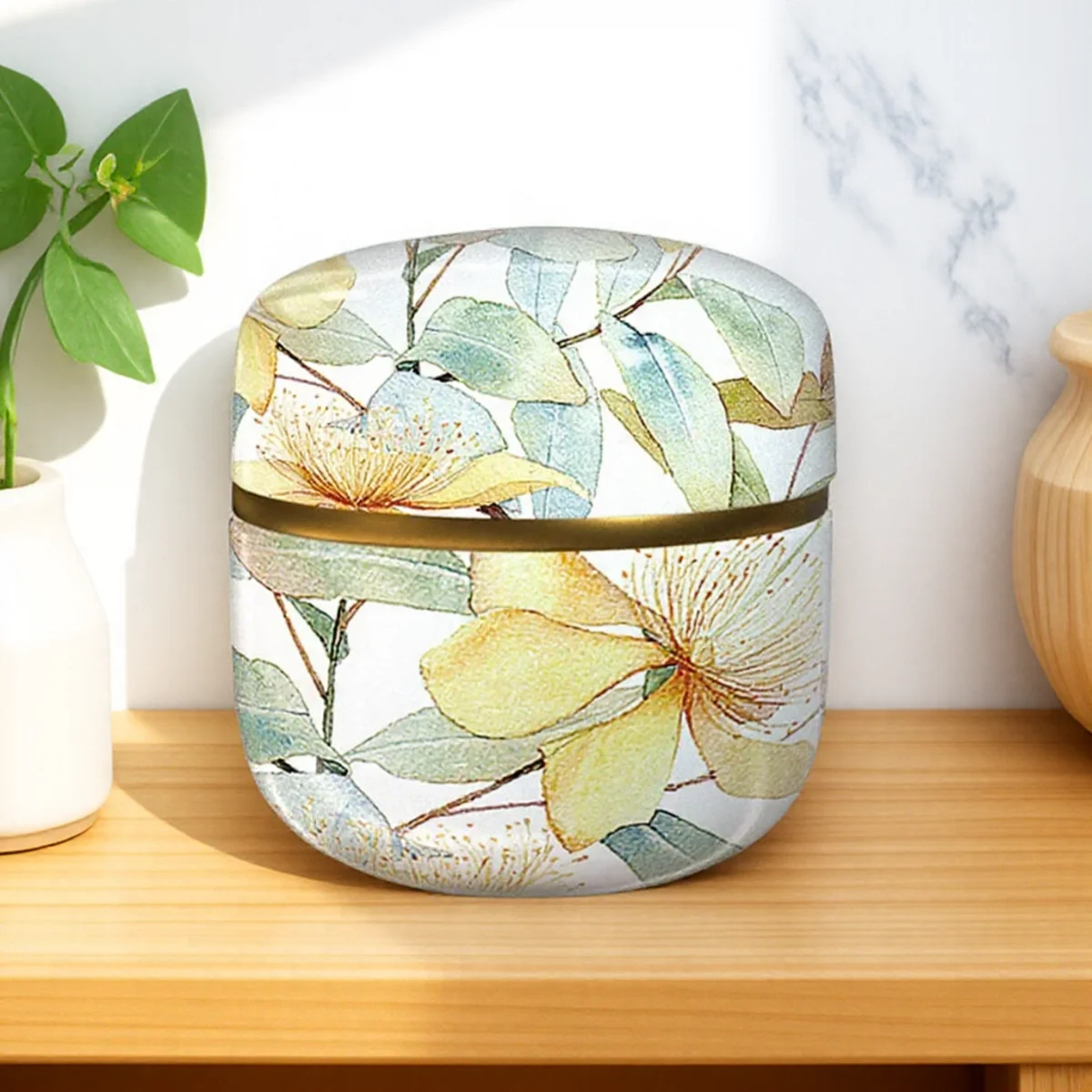 Elegant Floral Tin Storage Jar with Gold Band 8 Elegant Floral Tin Storage Jar with Gold Band - Image 8