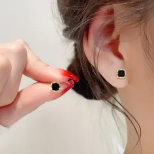 Black Resin Square Earrings with Gold Border 8 Se12dcc763f1a46eb8c7845ab03124a4fQ