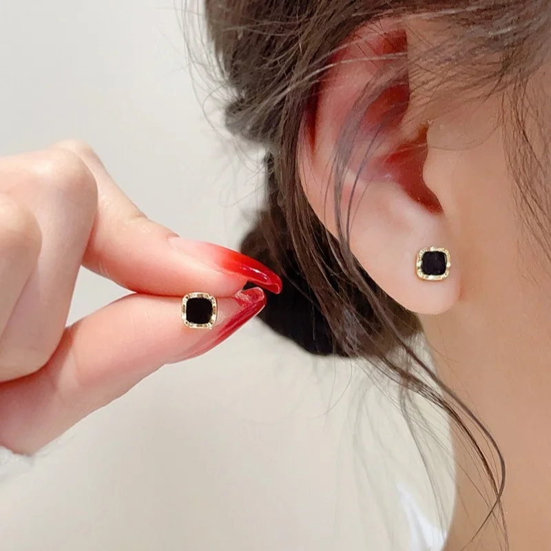 Black Resin Square Earrings with Gold Border 3 Black Resin Square Earrings with Gold Border - Image 3