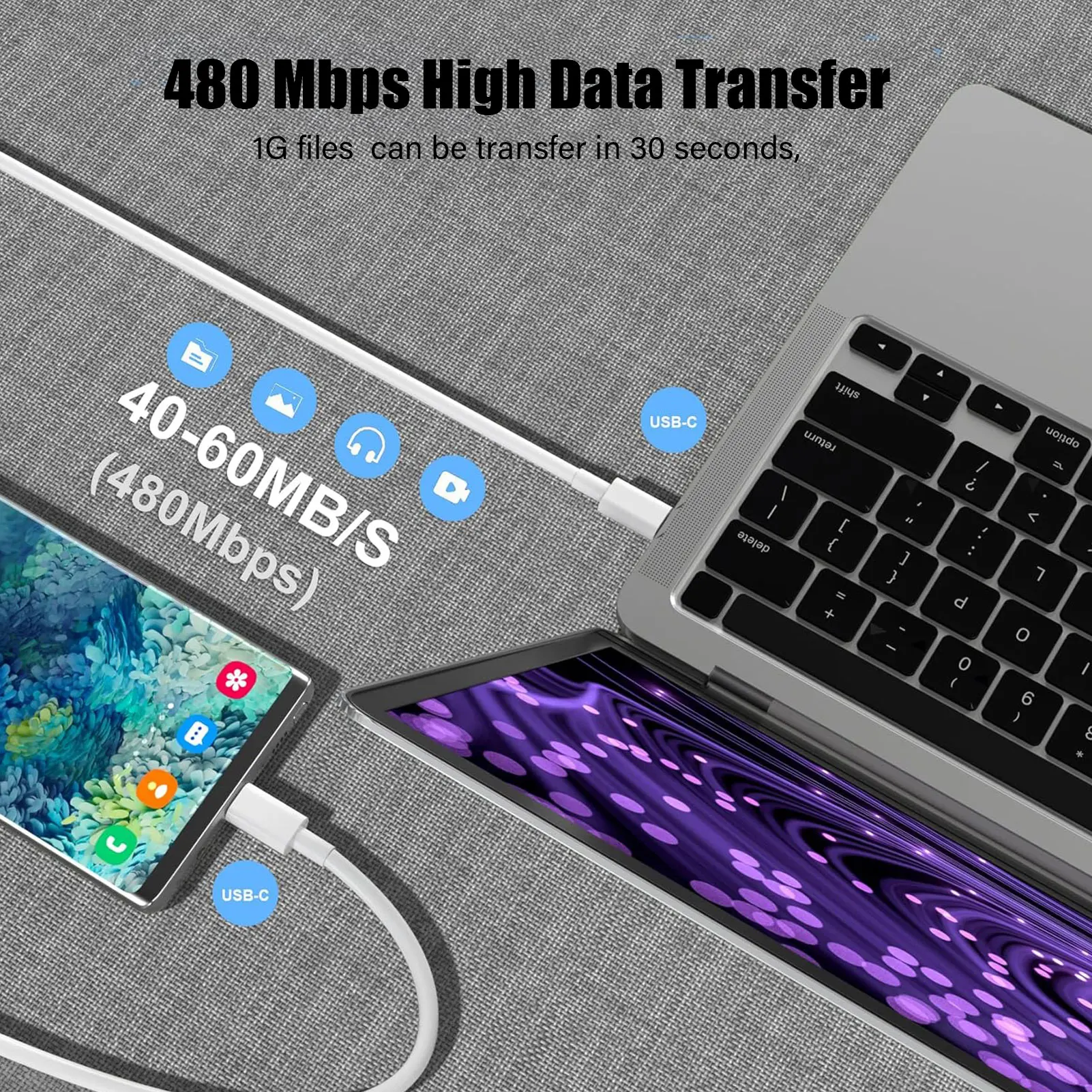 USB-C to USB-C Cable 65W Fast Charging 1m-2m 5 USB-C to USB-C Cable 65W Fast Charging 1m-2m - Image 5