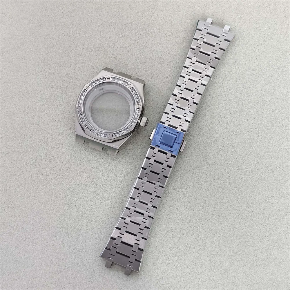 Stainless Steel Watch Case with Blue Gems 10 Stainless Steel Watch Case with Blue Gems - Image 10