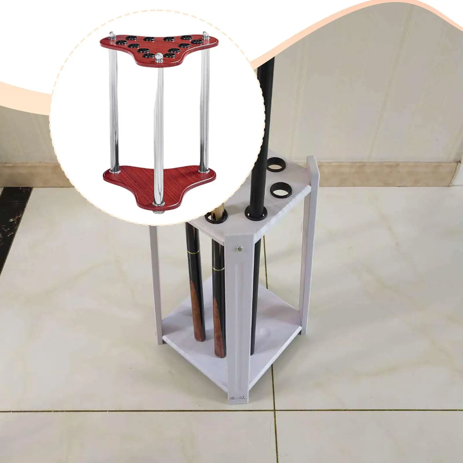 Elegant 12-Slot Wooden Pool Cue Rack 5 Elegant 12-Slot Wooden Pool Cue Rack - Image 5