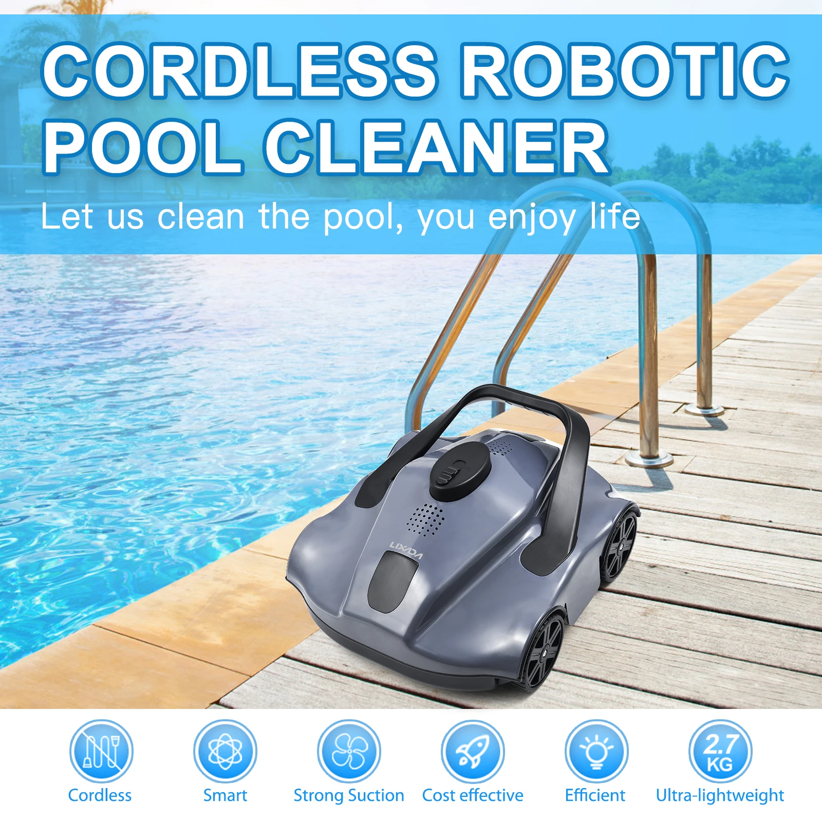 Cordless Robotic Pool Cleaner 5200mAh, IPX8 Waterproof 4 Cordless Robotic Pool Cleaner 5200mAh, IPX8 Waterproof - Image 4