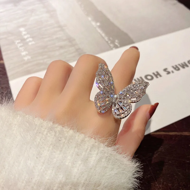 Silver Butterfly Copper Ring with Cubic Zirconia 4 Silver Butterfly Copper Ring with Cubic Zirconia - Image 4