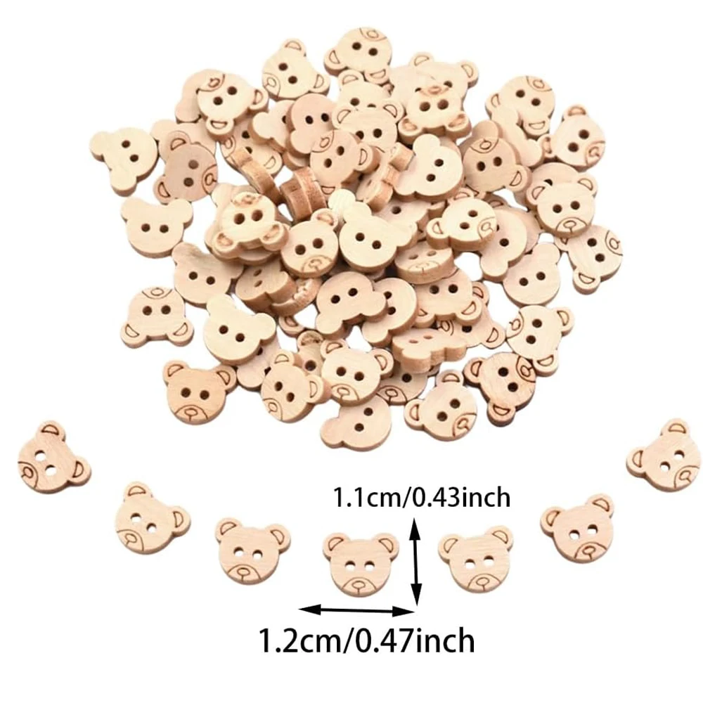 Wooden Bear Buttons Set of 50, 100, 200pcs 3 Wooden Bear Buttons Set of 50, 100, 200pcs - Image 3