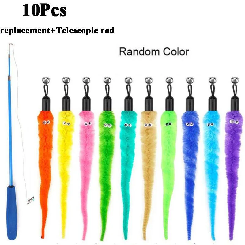 Colorful Plush Cat Worm Toy Set with Bells 10 Colorful Plush Cat Worm Toy Set with Bells - Image 10