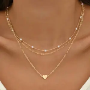 Multilayer Pearl Necklace with Gold Cross Pendant 10 Sfe81b98765a340f894b80087c2d616d5d 2