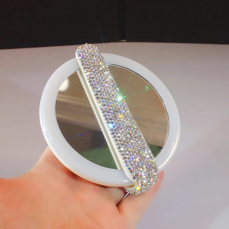 Rotatable LED Rhinestone Handle Makeup Mirror 6 Rotatable LED Rhinestone Handle Makeup Mirror - Image 6