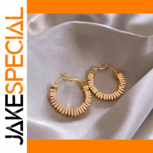 Gold Steel Hoop Earrings with Geometric Design