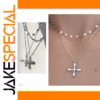 Vintage Double-Layer Cross Necklace with Gemstones