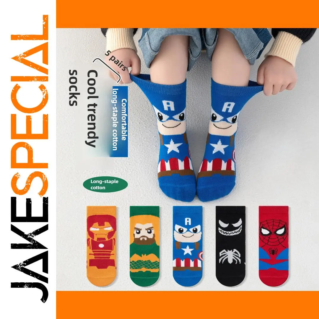Colorful Cartoon Boys' Socks Set of 5 1 Colorful Cartoon Boys' Socks Set of 5