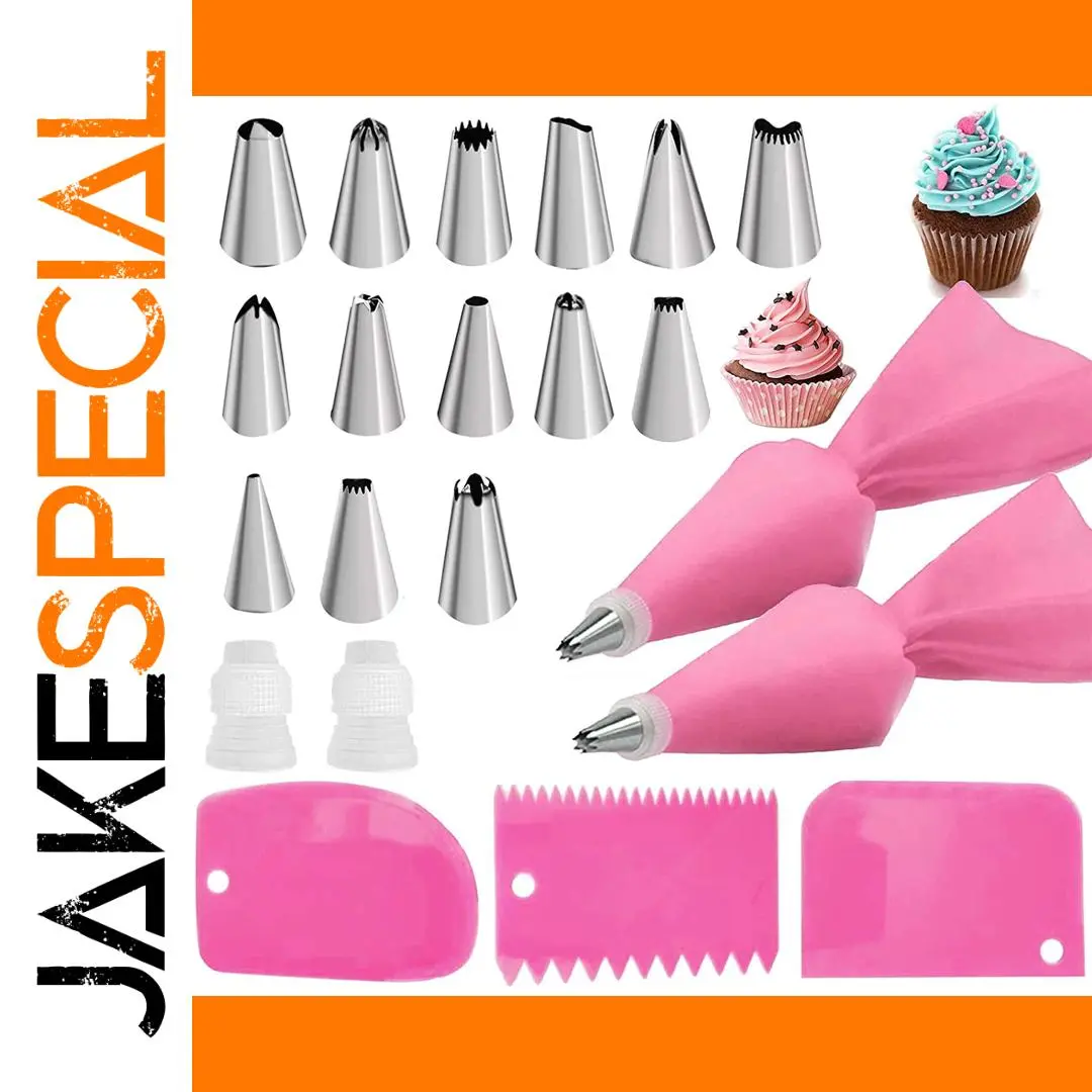 Pink Cake Decorating Set with Stainless Steel Tips 1 Pink Cake Decorating Set with Stainless Steel Tips