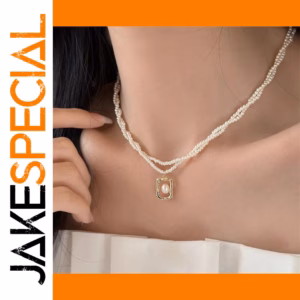 Double-Layer Pearl Choker Necklace with Pendant