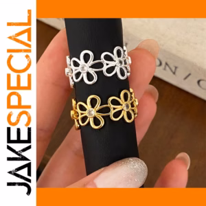 Vintage Flower Open Ring with Crystal Accent