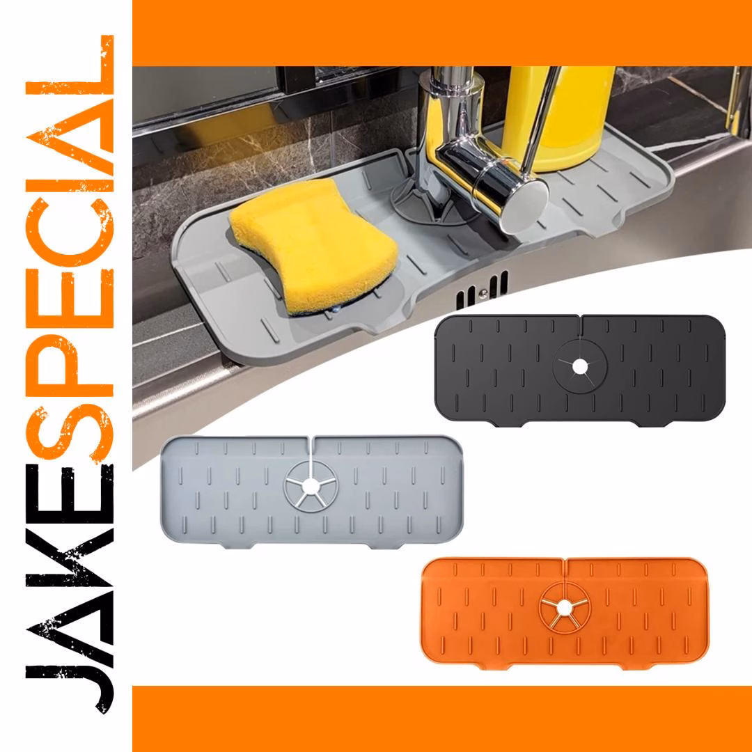 Silicone Faucet Splash Guard Mat in Black & Orange 1 Silicone Faucet Splash Guard Mat in Black & Orange