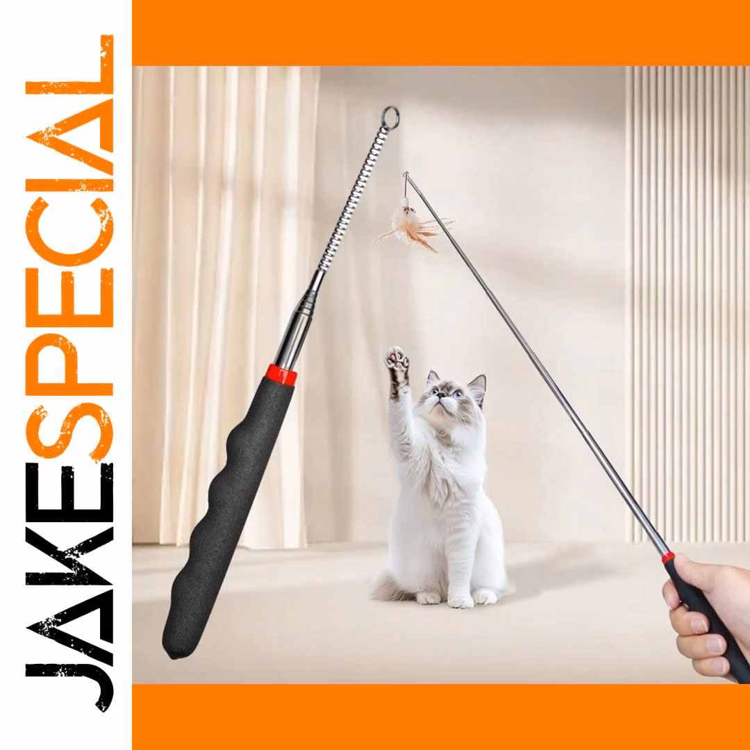 Retractable Cat Teaser Wand with Feather Toy 1 Retractable Cat Teaser Wand with Feather Toy