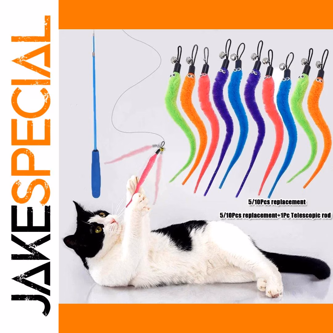 Colorful Plush Cat Worm Toy Set with Bells 1 Colorful Plush Cat Worm Toy Set with Bells