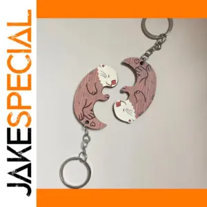 Wooden Couple Otter Keychains Set