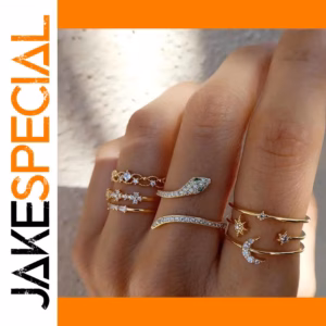 Vintage Bohemian Snake Moon Star Ring Set