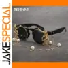 Vintage Steampunk Fashion Sunglasses with Gold Embellishments
