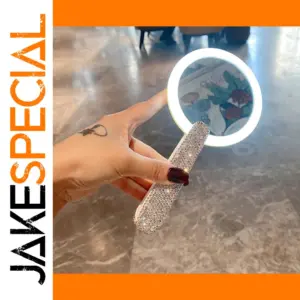 Rotatable LED Rhinestone Handle Makeup Mirror