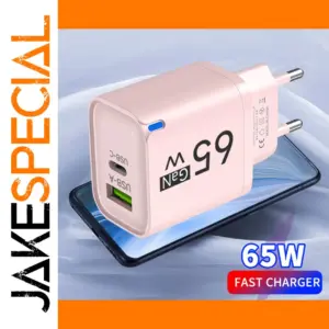 Pink 65W GaN Phone Charger with Dual Ports