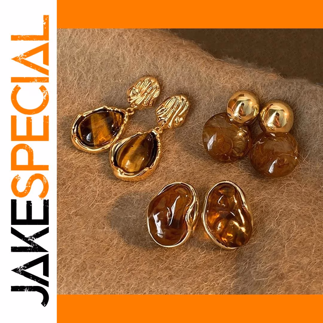 Vintage Resin Tiger Eye Drop Earrings 1 Vintage Resin Tiger Eye Drop Earrings