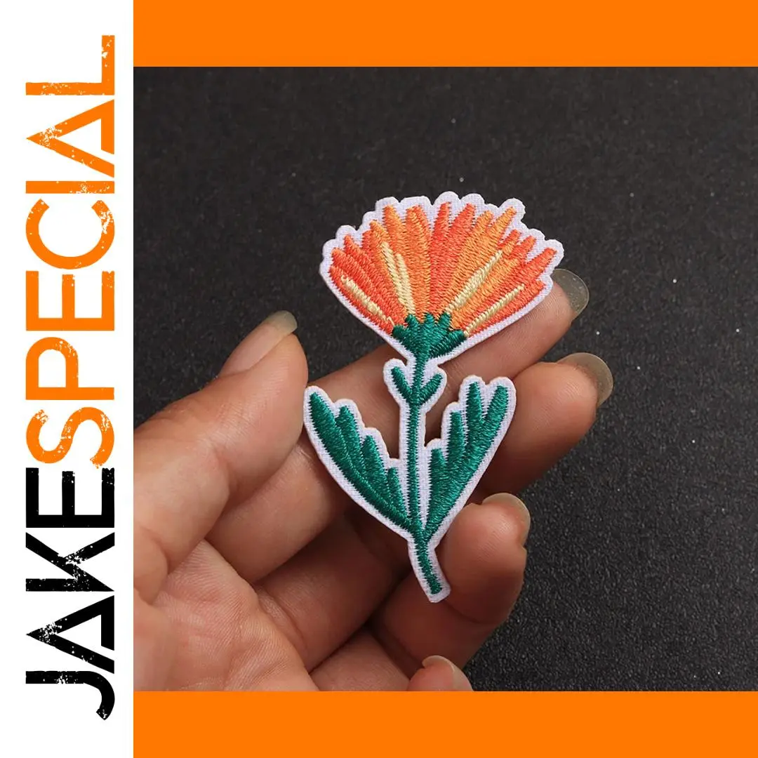 Vibrant Orange Flower Embroidered Patches Set 1 Vibrant Orange Flower Embroidered Patches Set