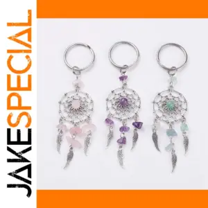 Natural Stone Dream Catcher Keychain in Pastel Shades