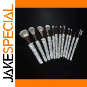 Glamorous 12-Piece Makeup Brush Set with Crystal Handles