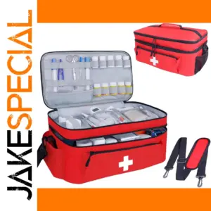 Red First Aid Storage Bag with Multiple Compartments