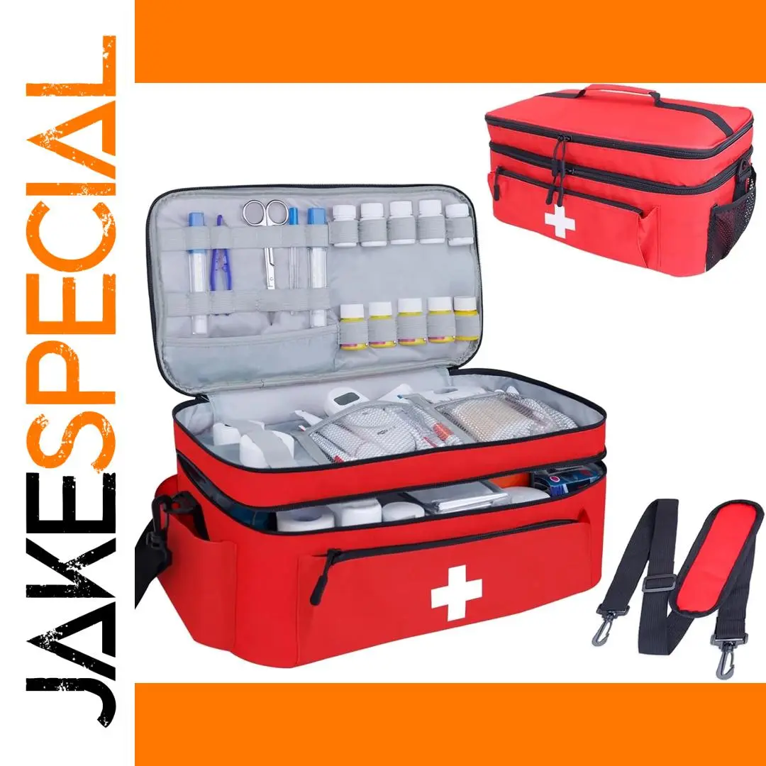 Red First Aid Storage Bag with Multiple Compartments 1 Red First Aid Storage Bag with Multiple Compartments