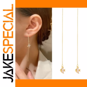 Gold Fish Drop Earrings with Crystals