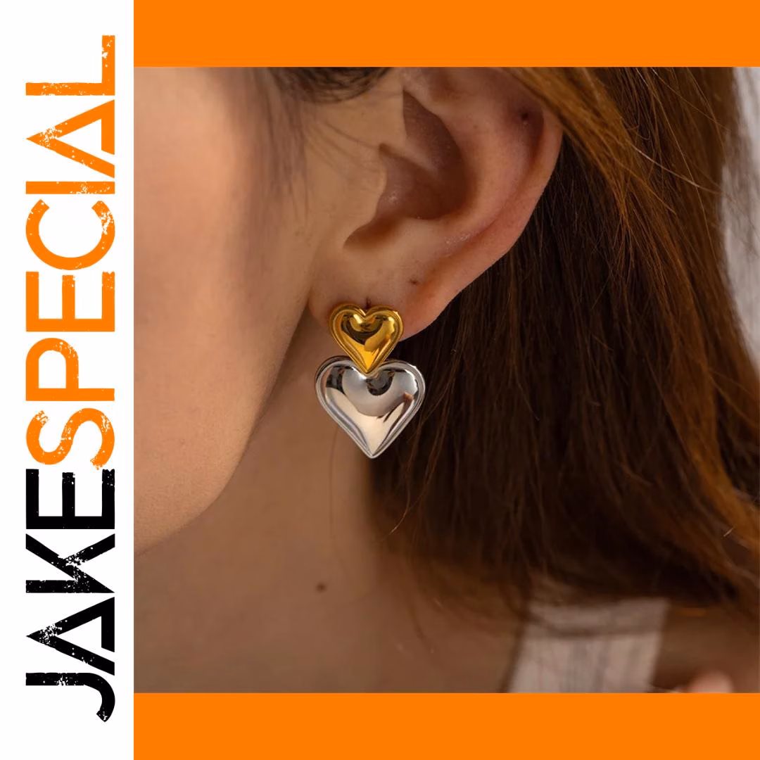 Vintage Stainless Steel Double Heart Earrings 1 Vintage Stainless Steel Double Heart Earrings