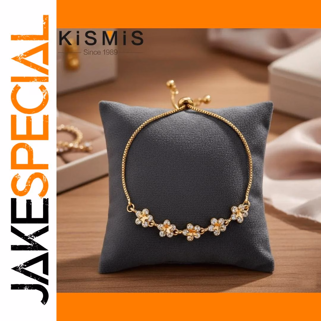 Kismis Adjustable Flower Bracelet with Rhinestones