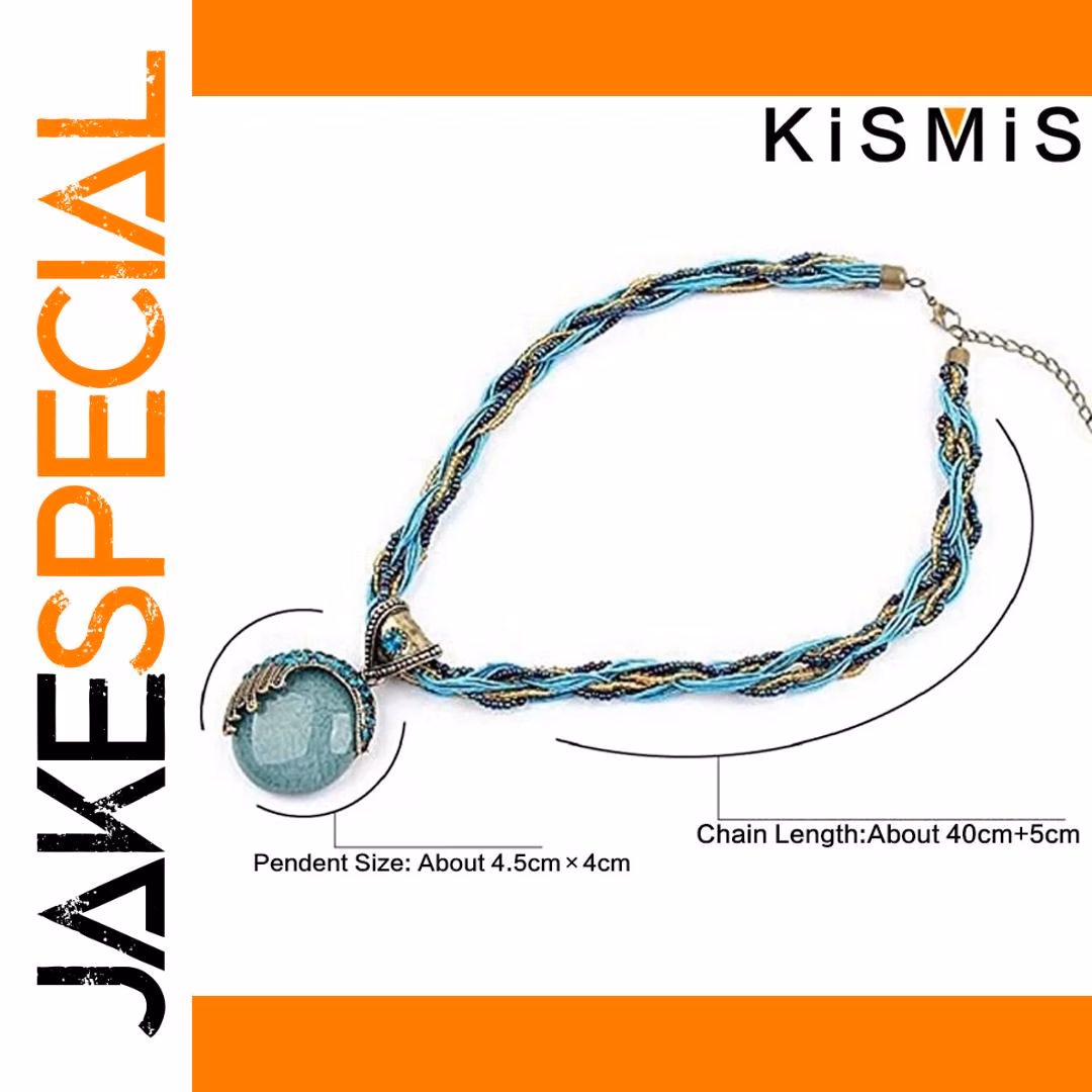 Turquoise Rhinestone Pendant Necklace 17.7" - Image 3