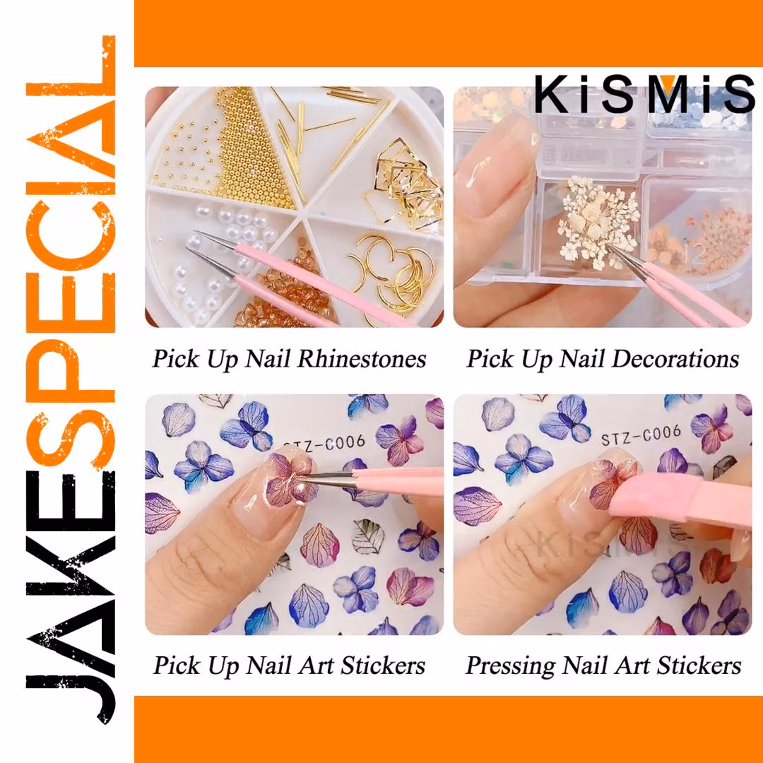 Nail Art Precision Tweezers Set in Black and Pink - Image 2