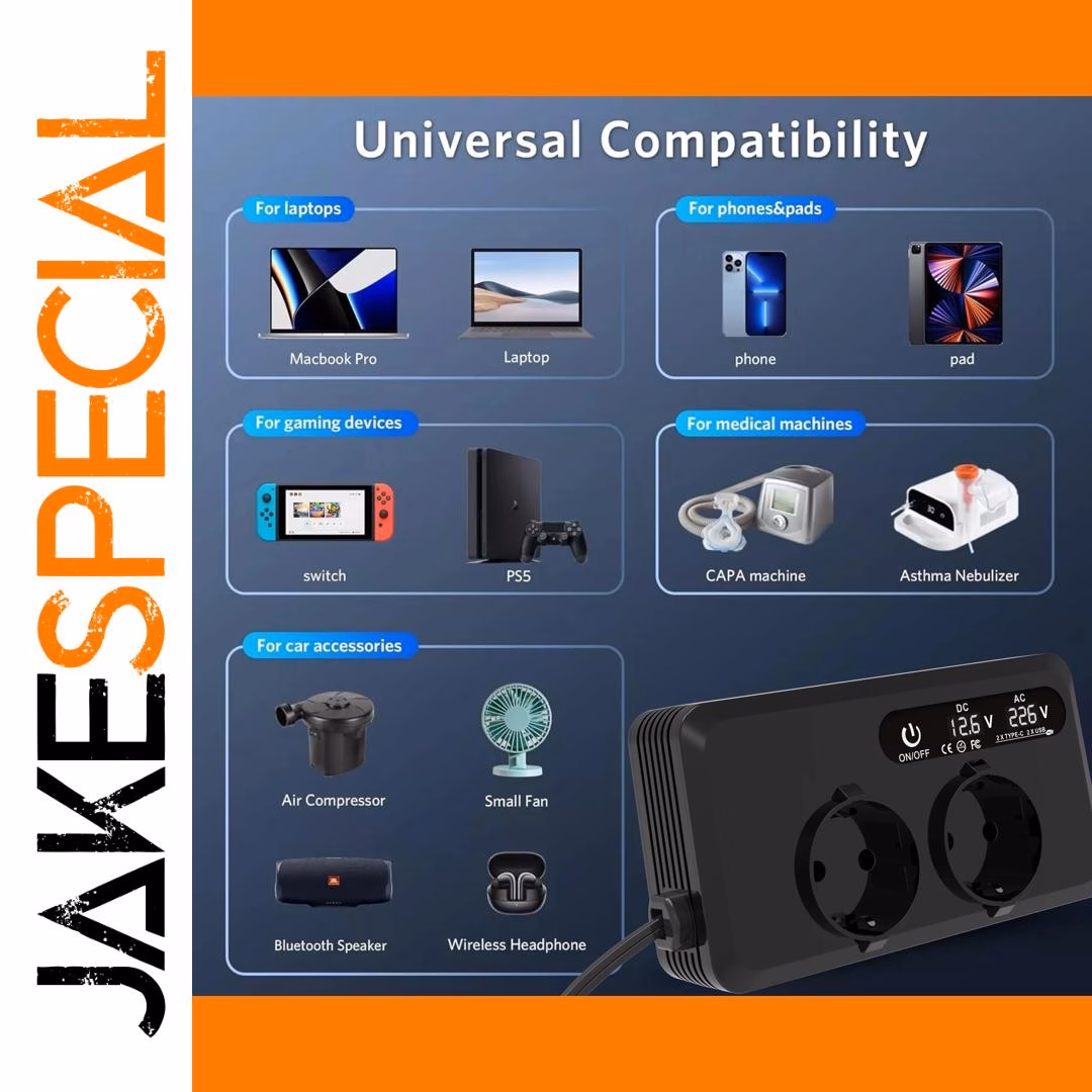 200W Car Inverter with USB & Type-C Charging - Image 5
