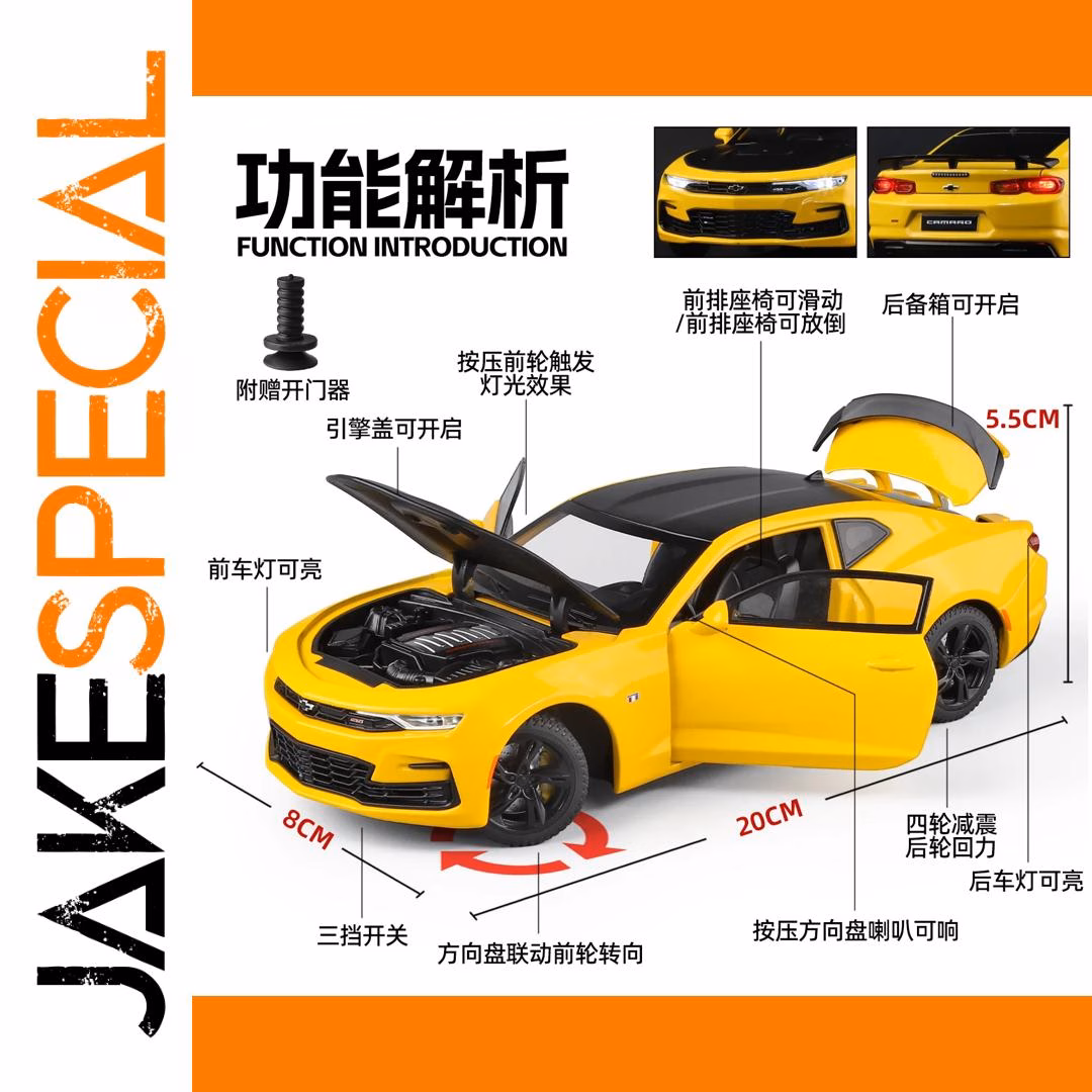1:24 Scale Camaro Bumblebee Alloy Model Car - Image 5