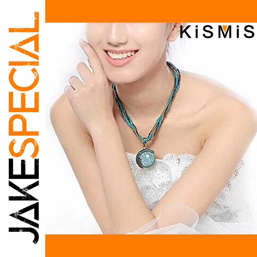 Turquoise Rhinestone Pendant Necklace 17.7" - Image 6