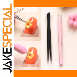 Nail Art Precision Tweezers Set in Black and Pink
