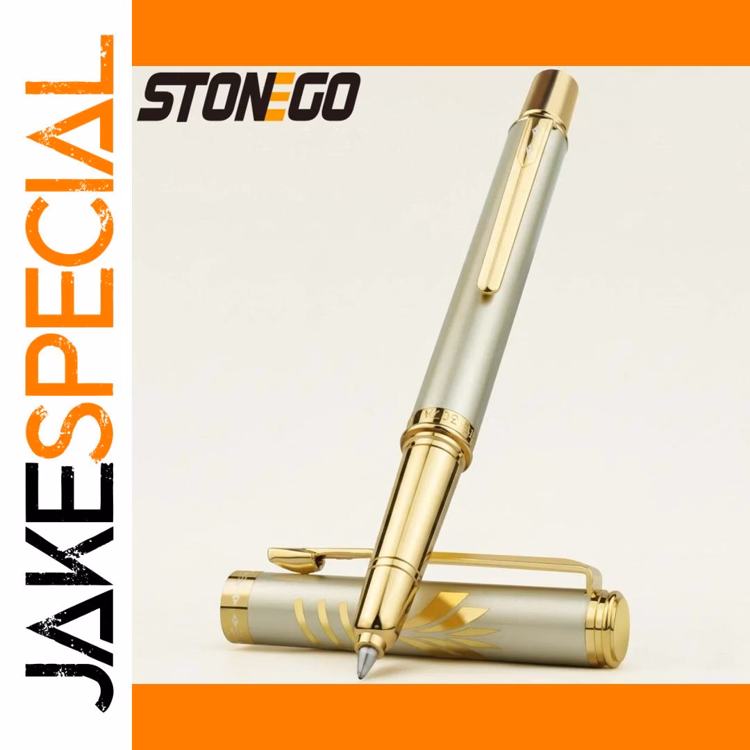 Classic Metal Rollerball Pen with Gold Accents