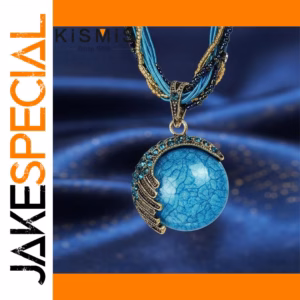Turquoise Rhinestone Pendant Necklace 17.7"