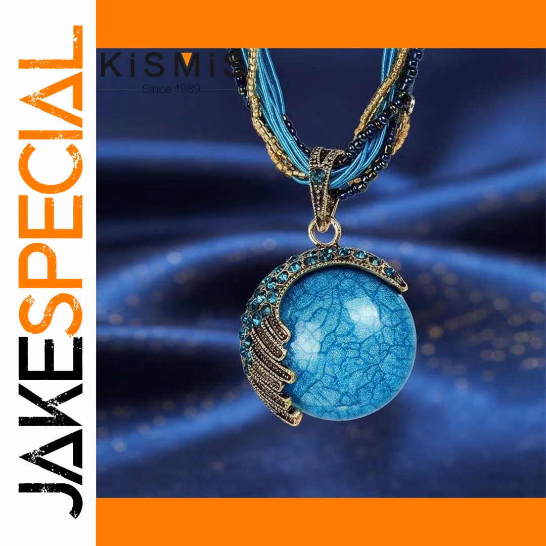 Turquoise Rhinestone Pendant Necklace 17.7"