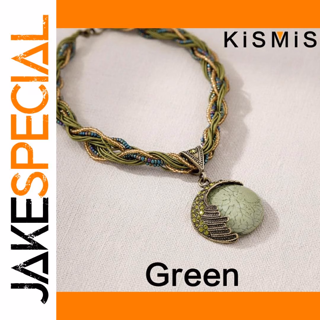 Turquoise Rhinestone Pendant Necklace 17.7" - Image 9