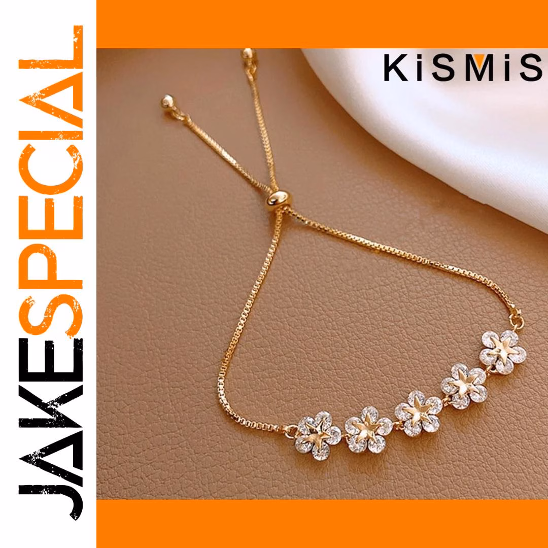 Kismis Adjustable Flower Bracelet with Rhinestones - Image 2