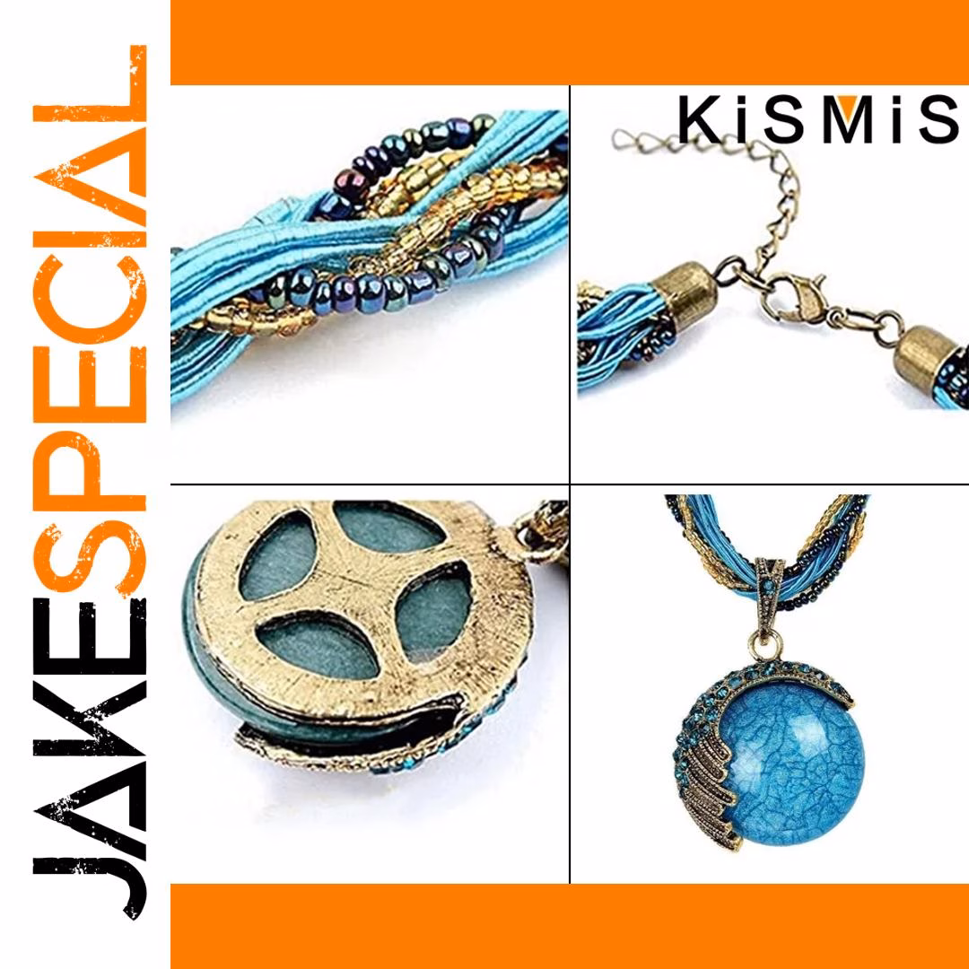 Turquoise Rhinestone Pendant Necklace 17.7" - Image 2