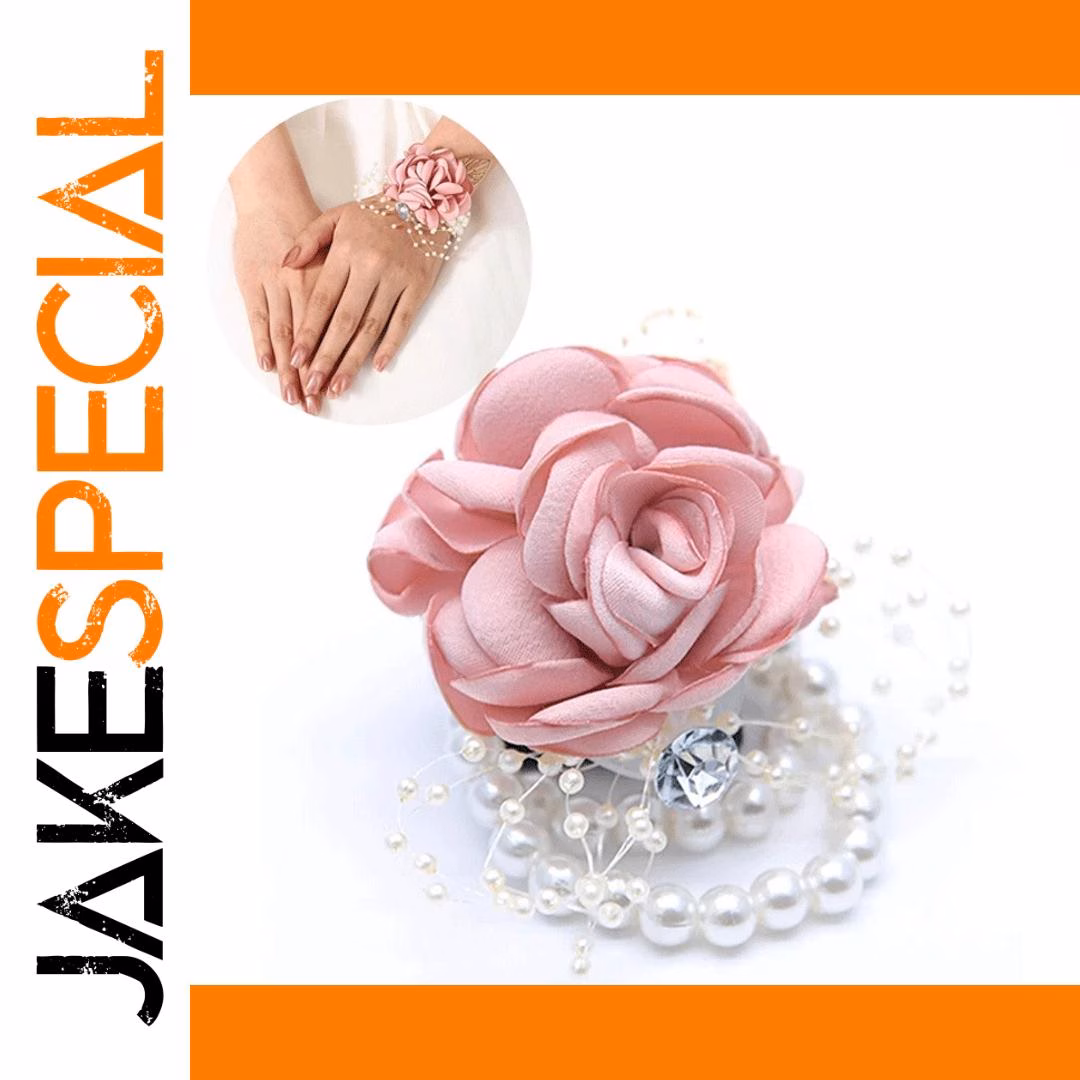 Elegant Burgundy Rose Wrist Corsage with Pearls - Image 2
